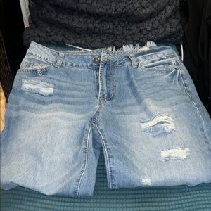 NWOT Distressed Women’s Flamingals Baggy Low-Rise  Ripped Blue Denim Jeans